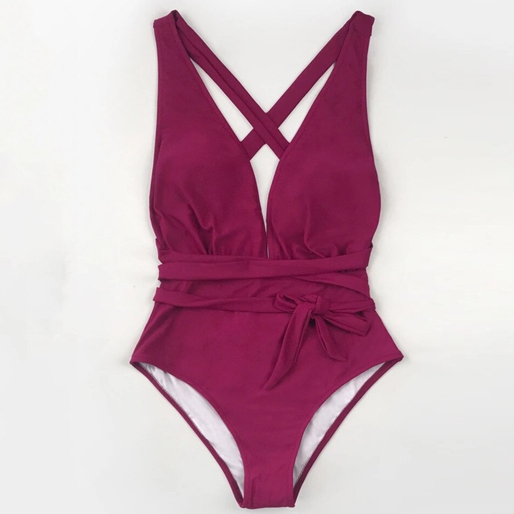 NEW Wrapped Waist Tie One Piece Swimsuit - Picture 2 of 3